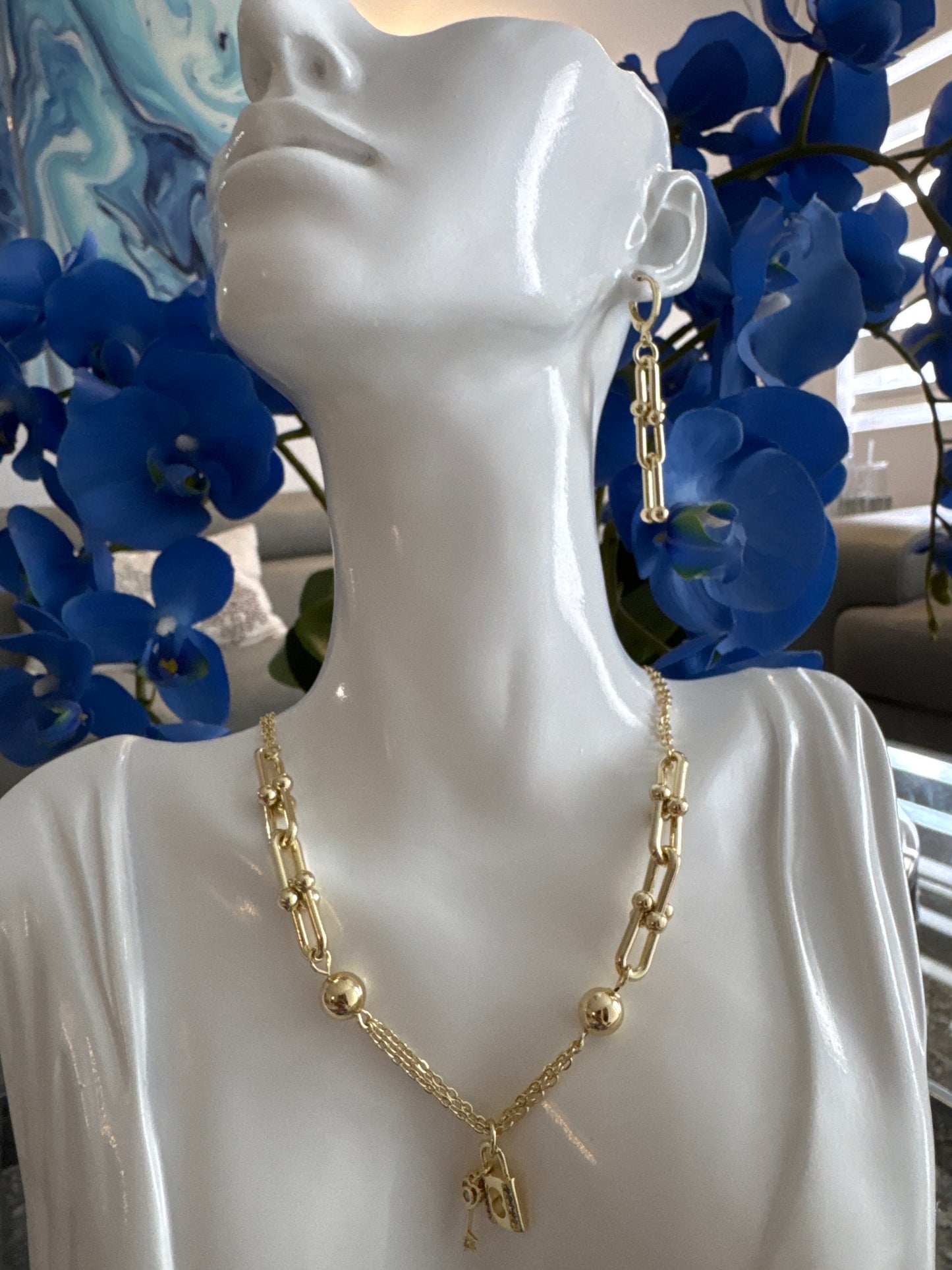 ✨ Set de Joyería en Oro Laminado de 14K – Estilo Candado & Llave ✨