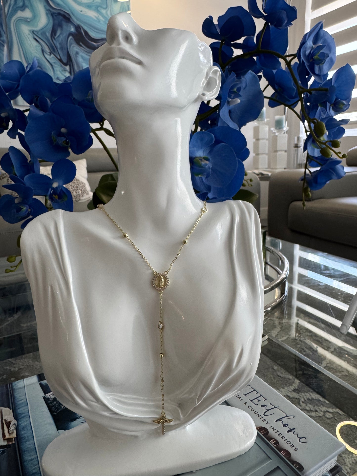 ✨🙏 Collar Rosario en Oro Laminado de 14K – Con Virgen y Cruz 🙏✨