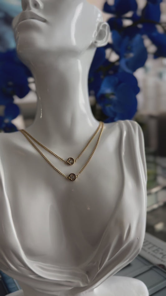 💎✨ Collar Doble en Oro Laminado 14K con Circonias Brillantes ✨💎